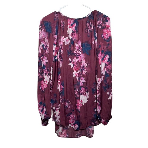 Camicia Jennifer Lopez JLO donna 2X floreale scollo a V manica lunga gabbia top - Foto 5 di 9
