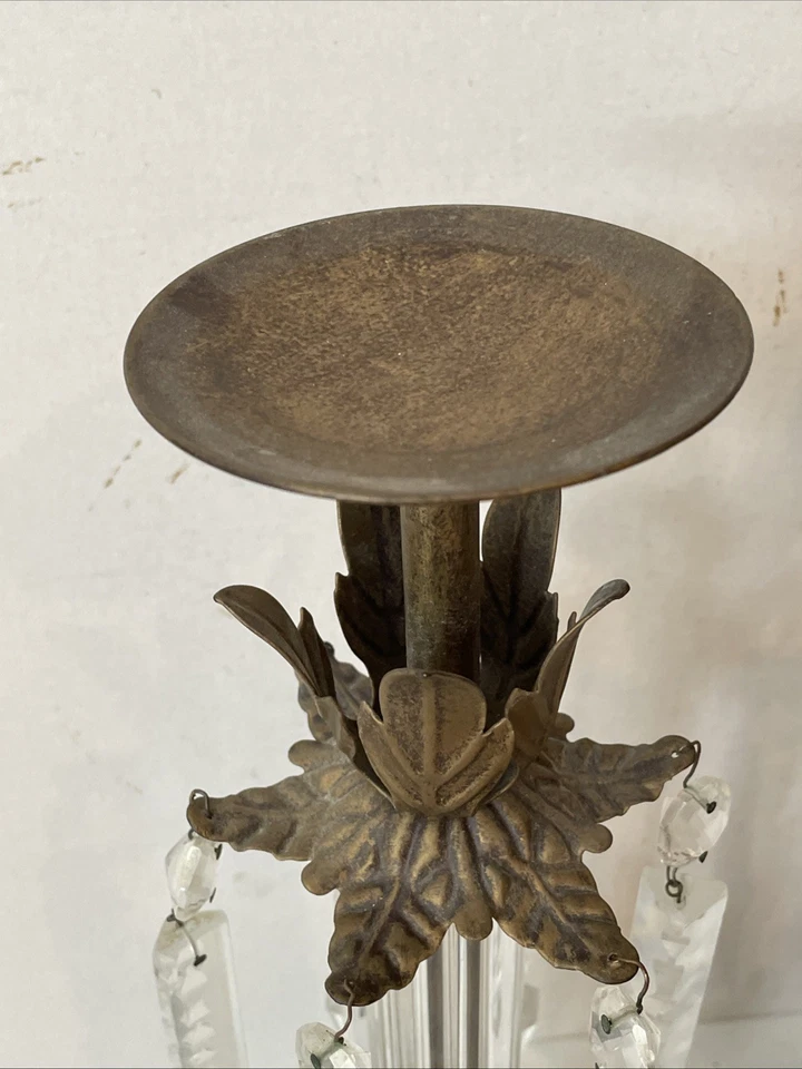 Juego de dos candelabros de hierro fundido vintage prismas grandes centro de mesa Foto 3 de 4