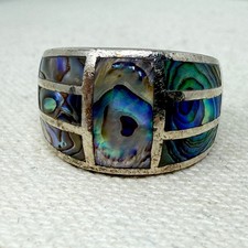 Sterling Silver Abalone Inlay Band Ring Statement Ring Size 8