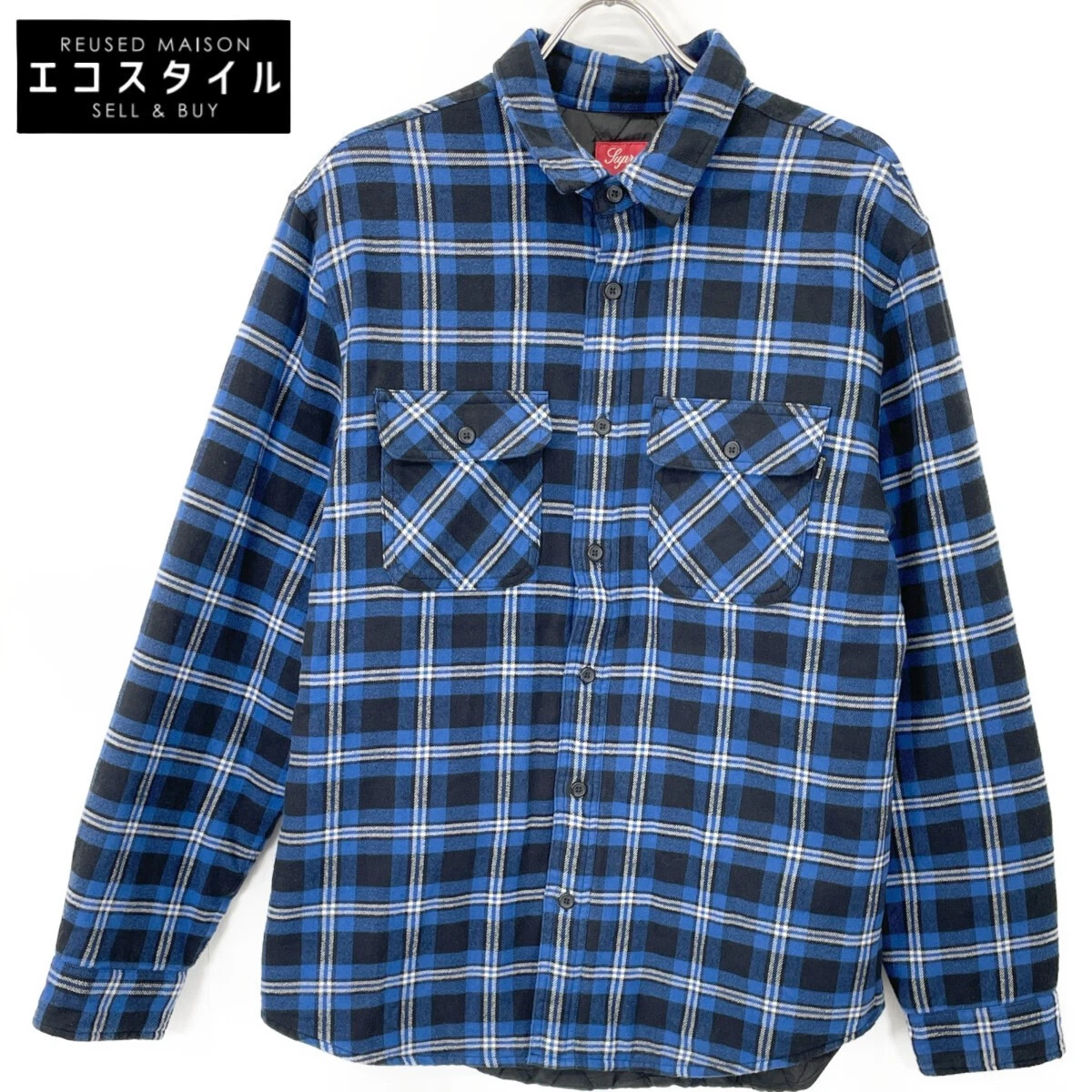 Chemise matelassée en flanelle Supreme 19AW bleu logo arc bleu L veste coton