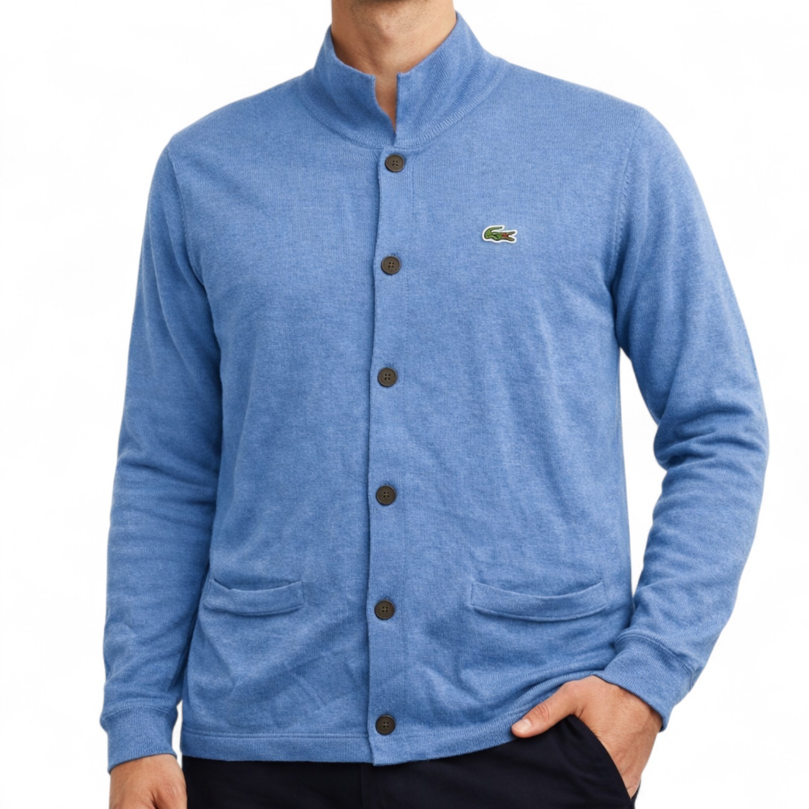 Lacoste Strickjacke Herren L Hellblau Vintage Cardigan Retro Feinstrick Jacke 