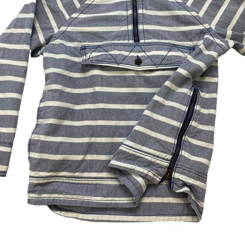 GAP KIDS Blue Chambray Stripe Beachy Anorak Hoodie Size Small Kids Pocket White - Picture 3 of 5