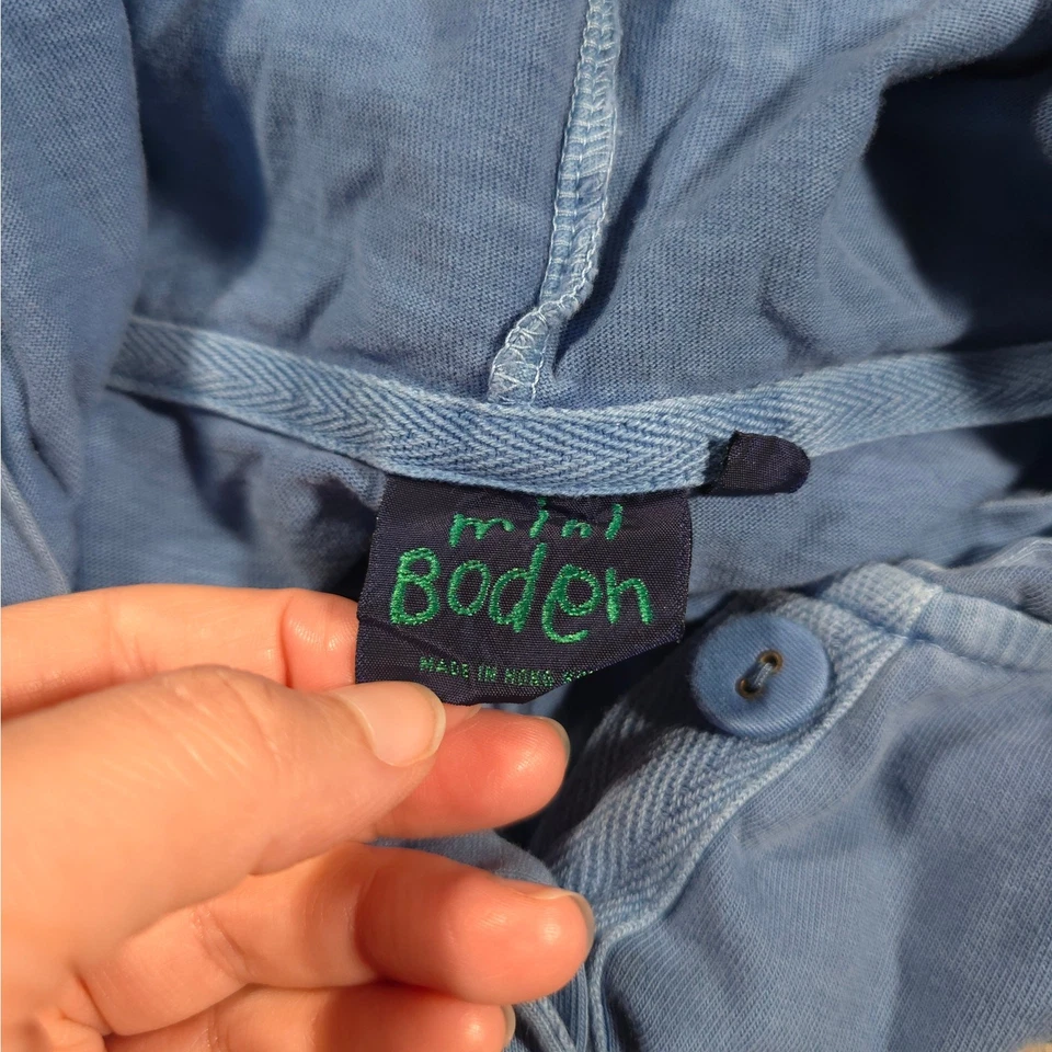 Mini Boden Sudadera con Capucha Azul Canguro Bolsillo Niños Talla 9-10 AÑOS 100% Algodón Foto 3 de 4