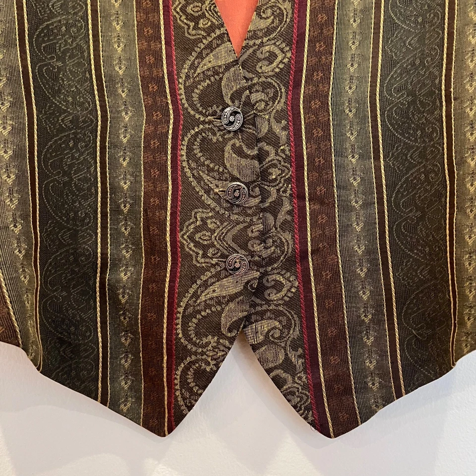 复古 Express 背心女式 OS 中号绿色橙色佩斯利挂毯缎面背面 — 第 4/4 张图片