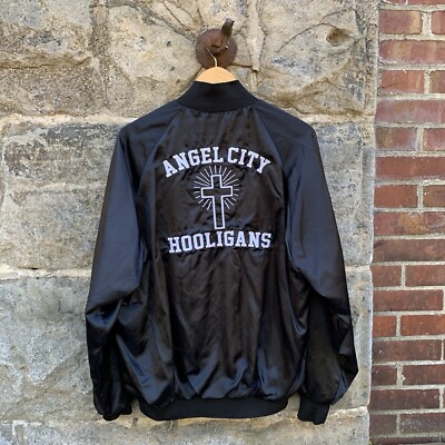 Vintage Angel City Hooligans Embroidered Satin Bomber Jacket 