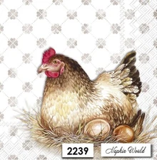(2239) TWO Paper LUNCHEON Decoupage Art Craft Napkins - CHICKEN HEN NEST EGGS
