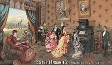 1880's Estey Organ Co., Brattleboro, VT Parlor Scene Victorian Trade Card P135