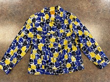 Ruby Rd. Women Blue Yellow Circle Print Lightweight Button Up Jacket Size 12