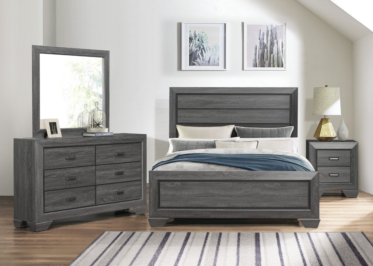 NEW Rustic Queen King Full Twin 4PC Gray Bedroom Set Modern Farmhouse  Bed/D/M/N | eBay