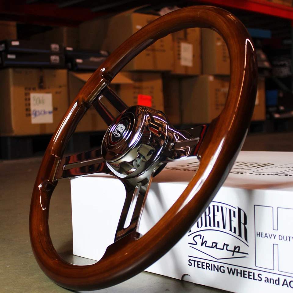Volante de madeira 18" cromado 4 raios Freightliner, Kenworth, Peterbilt, Volvo - Imagem 4 de 4