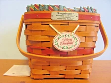 LONGABERGER 1995 CHRISTMAS RED CRANBERRY BASKET COMBO - LINER PROTECTOR & TIE ON