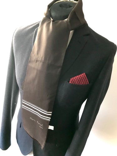 Herren Vintage einfarbig braun Schal, 60er rot Krawatte Herren seidig Retro Marc Aurel - Bild 2 von 9