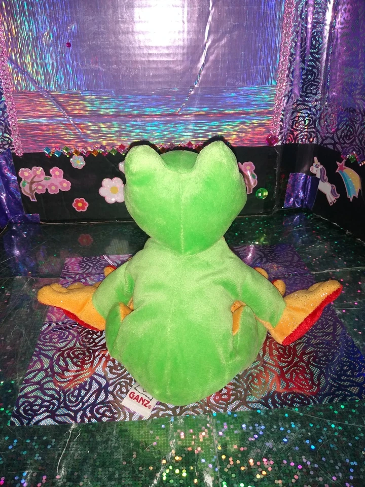 🦄Ganz / Webkinz "Tree Frog" Green Yellow Color Red Feet HM109 10" Plush! - Image 2 of 4