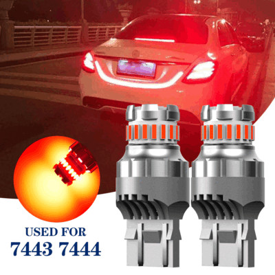 AUXITO 7443 7440 LED Red Strobe Flash Brake Stop Tail Parking Light Bulbs CANBUS