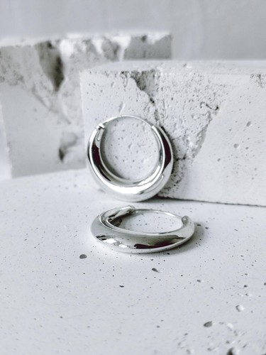 Halbmond Creolen aus 925 Silber, Chunky Sterling Silber Creolen 30 mm, Minimali - Bild 6 von 7