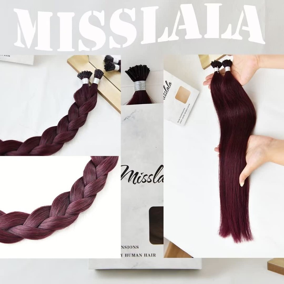 Burgundy Hair ExtensionsI Tip Human Hair Extensions 22 Inch Invisible