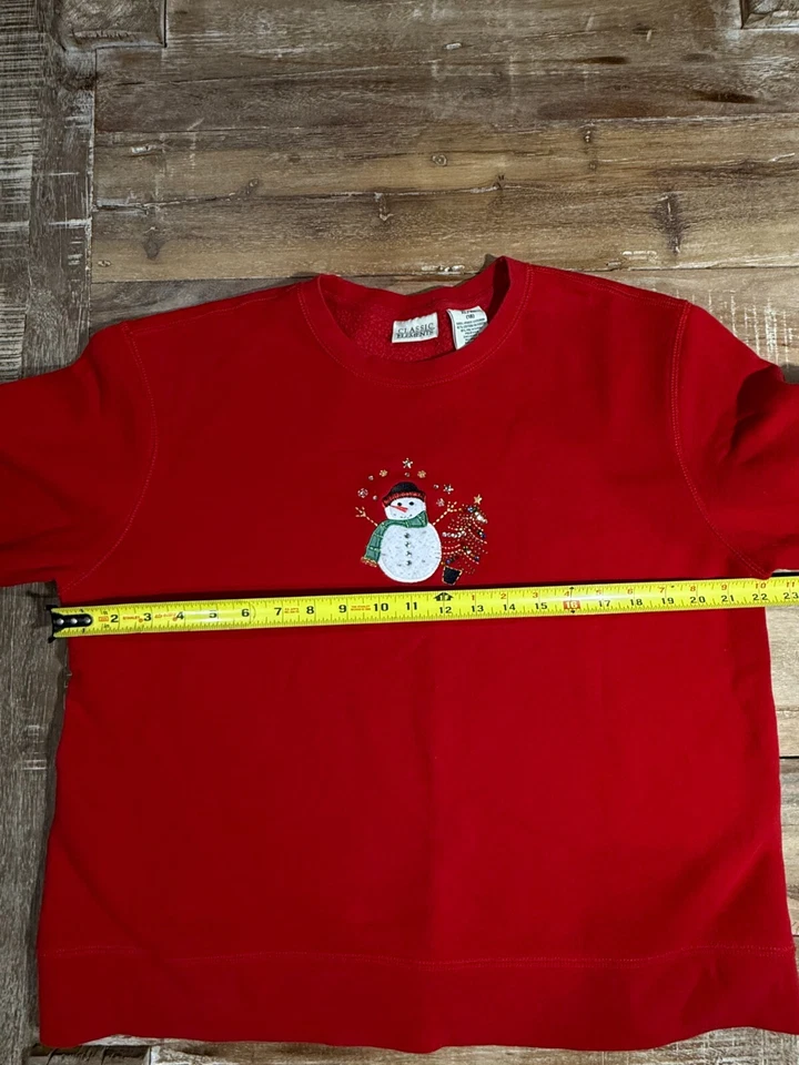 Sudadera Roja Muñeco de Nieve Bordado Elementos Clásicos Árbol de Navidad Talla XL Foto 2 de 4