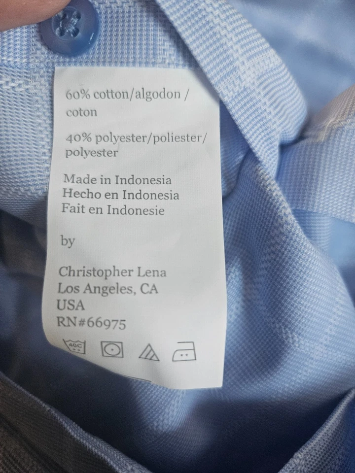 SIZE 17 32/33 MODENA (NEW) Blue & White Checked Long Sleeve Dress Shirt Lot 53 - Image 2 of 2