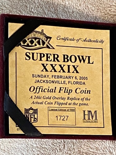 2005 Super Bowl 39 XXXIX Official 24kt Gold Overlay Flip Coin /5000 COA Patriots - Picture 3 of 6