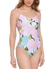 Salt + Cove Women's Lovely Lilies Lace-Up Swimsuit Multi Medium