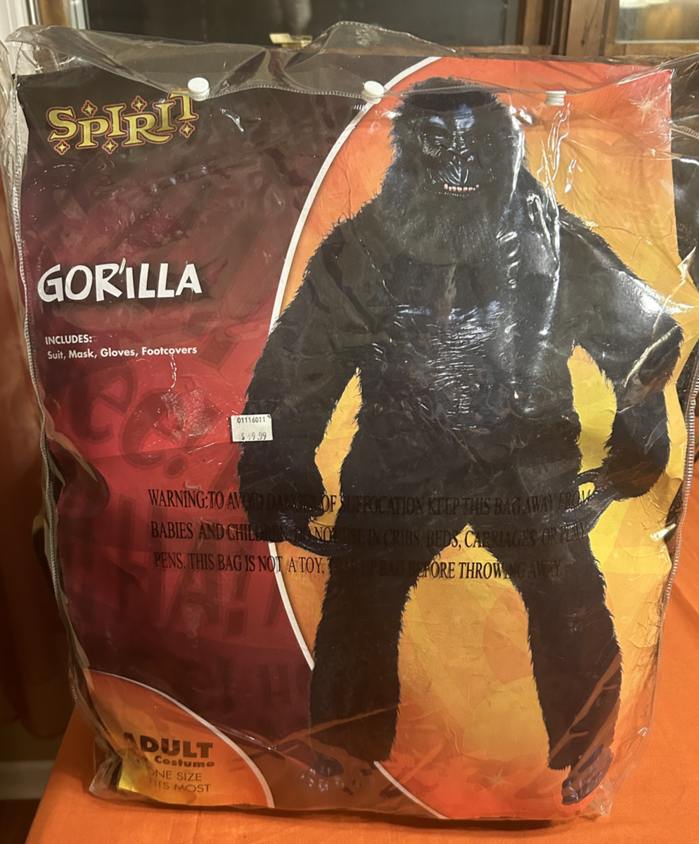 Spirit Gorilla Halloween Costume Adult OnerSz Faux Fur Suit Mask