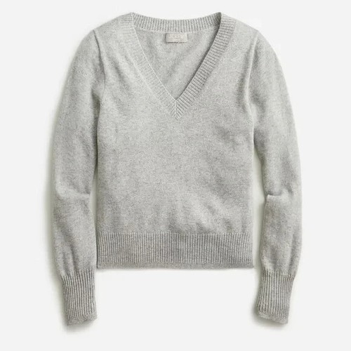 NWT J.Crew Cashmere Shrunken V-neck Sweater in Heather Gray Pullover XL