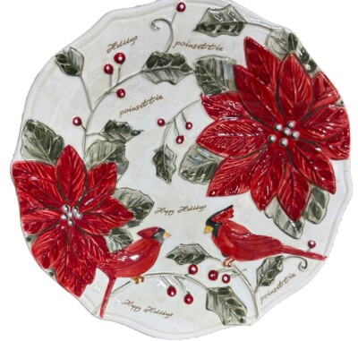 Gibson Elite Poinsettia Cardinal Christmas Holiday 9'' Salad Plates Set Of 2