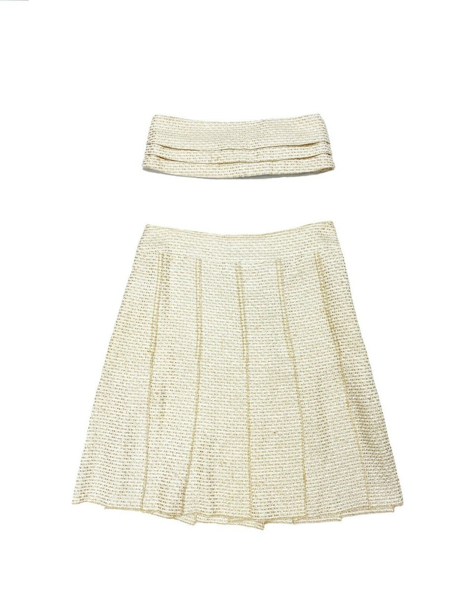 Chanel Vintage SKIRT Beige Gold Metallic Tweed Runway 44 12
