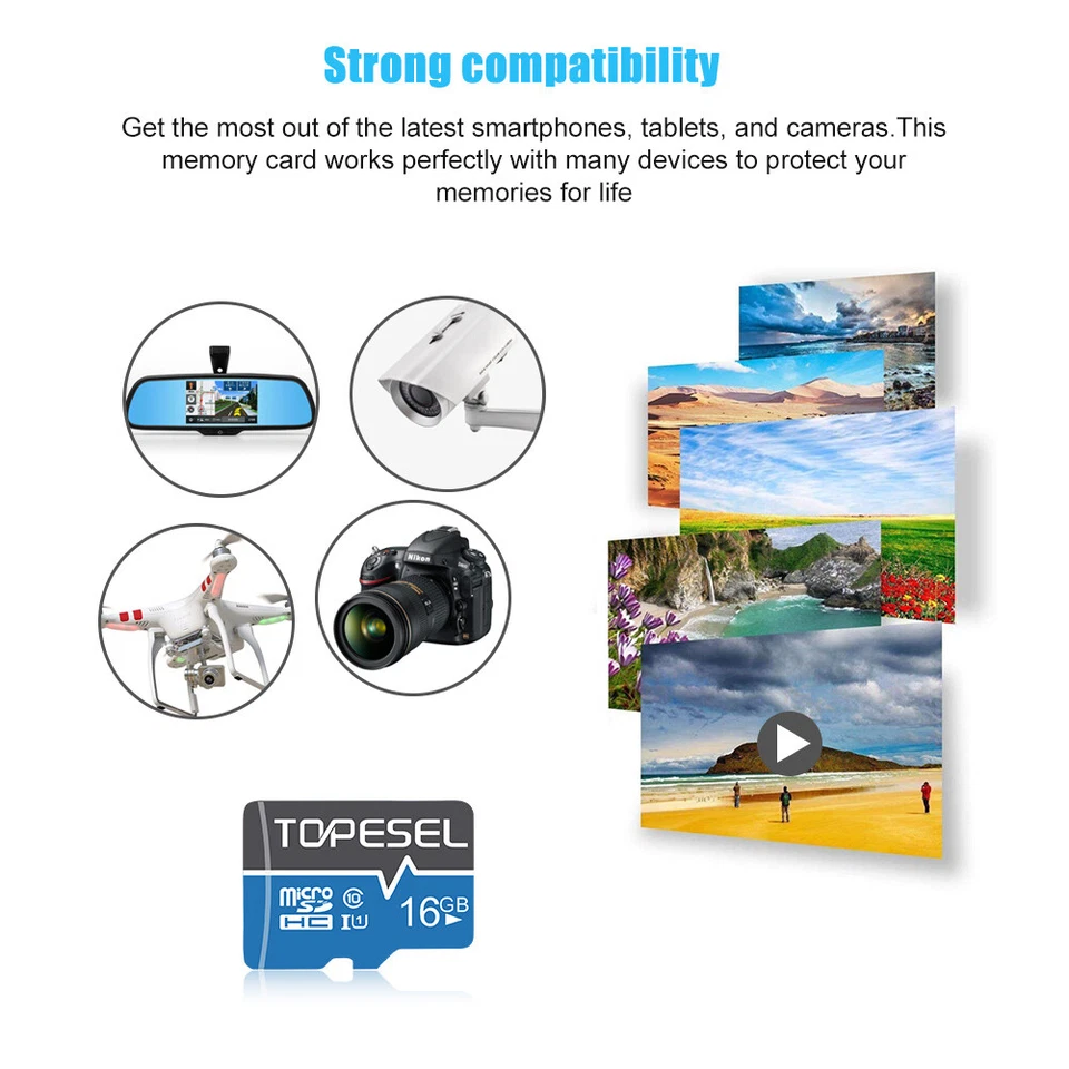 TOPESEL 10/100PCS 16GB Micro SD SDHC Memory Card TF SD Card High Speed Wholesale - Image 2 of 4