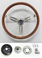 1967 - 1974 Bronco 15 Real Wood Grip On Stainless Steel Steering Wheel Ford Cap 1967 - 1974 Bronco 15 Real Wood Grip On Stainless Steel Steering Wheel Ford Cap
