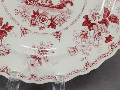 Antique British Milanese #3 Pattern Red Transferware 9 Inch Plate Circa 1830s - Picture 5 of 8