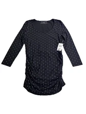 A Pea In The Pod Black Polka Dot Maternity Blouse Top Ruched 3/4 Sleeve S NEW