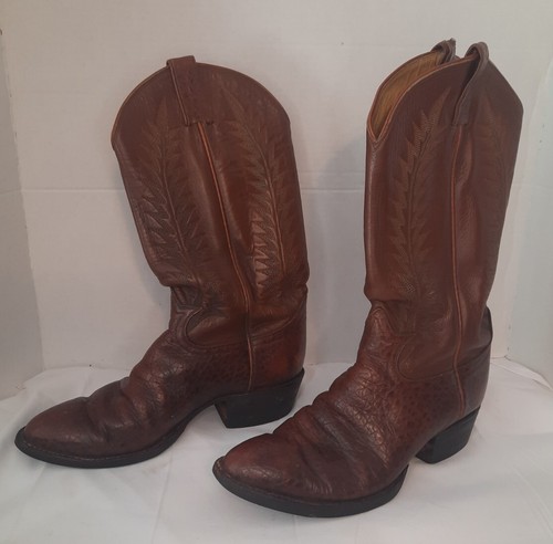 Vintage Tony Lama Mens Brown Leather Pull On Cowboy Western Boots Size 8 D - Picture 3 of 7