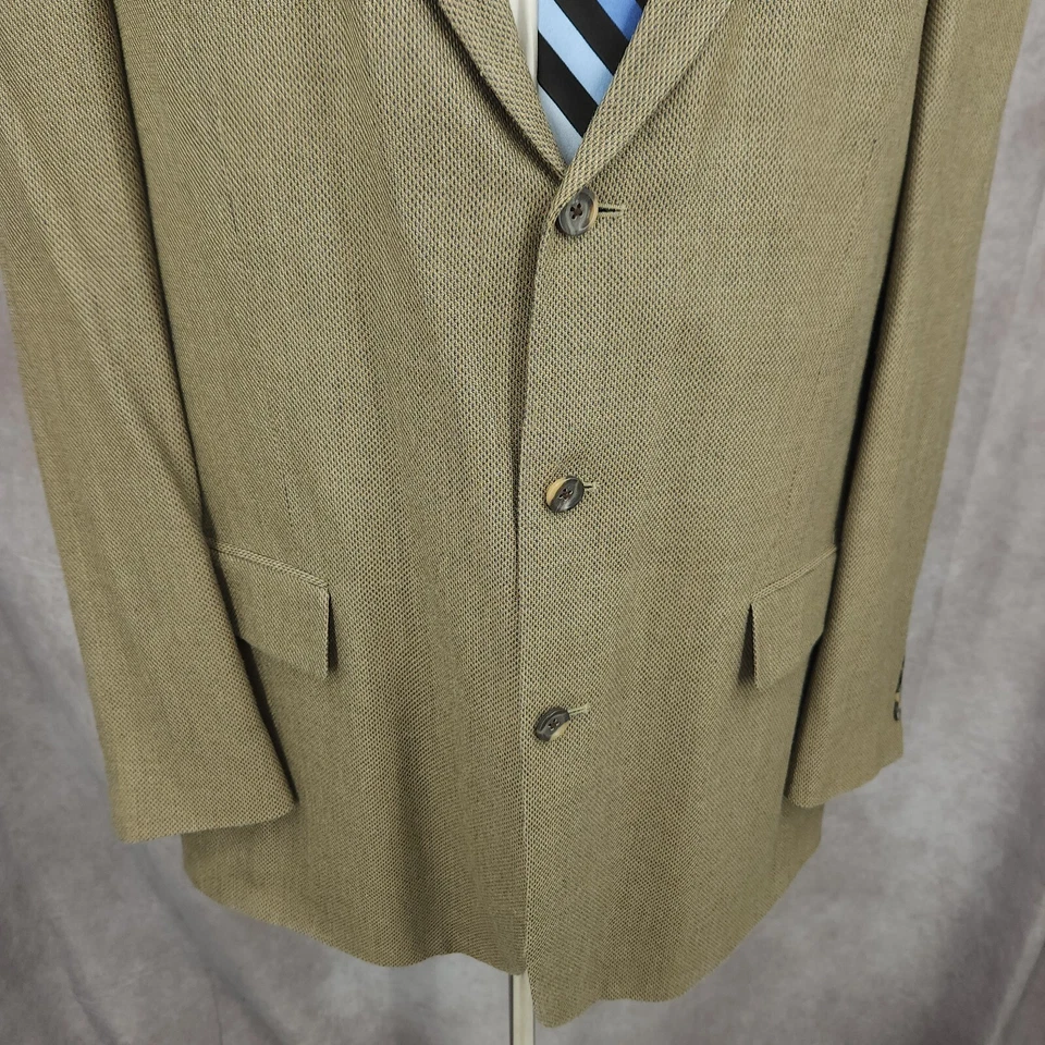 Oscar De La Renta Blazer Mens 48L Beige Silk Wool Sports Coat Jacket 3 Buttons - Image 2 of 4