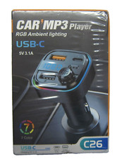 New Sealed Bluetooth 5.0 Car MP3 Player RGB Ambient Lightiing USB USB-C 5V 3.1A