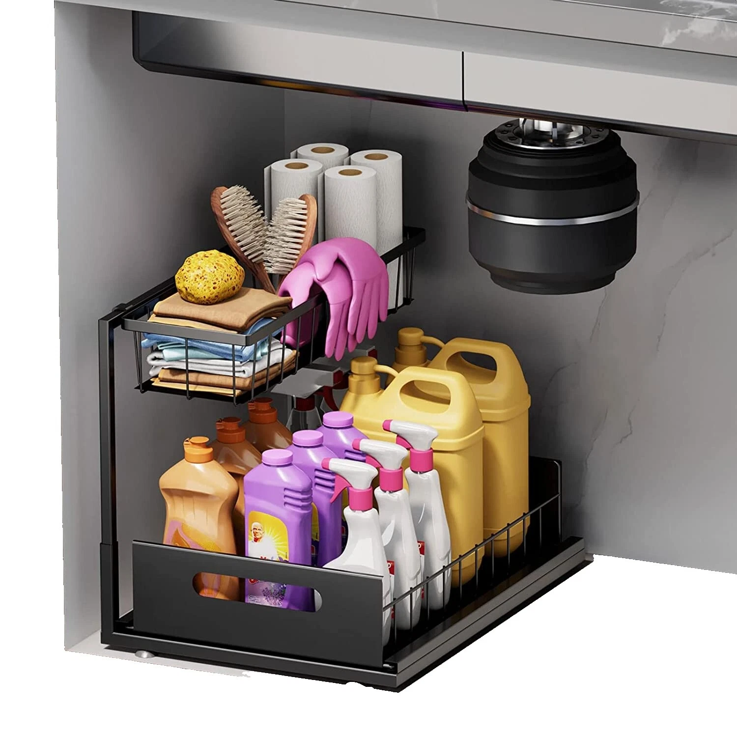 Organizadores de fregadero de cocina de acero inoxidable negro