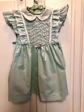 Polly Flinders Vintage Girls Mint Green And Floral Smocked Dress Sz 6 Side Ties