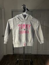 Tommy Hilfiger Gray Pullover Hoodie Sweatshirt Kids Size 5 Pink Logo