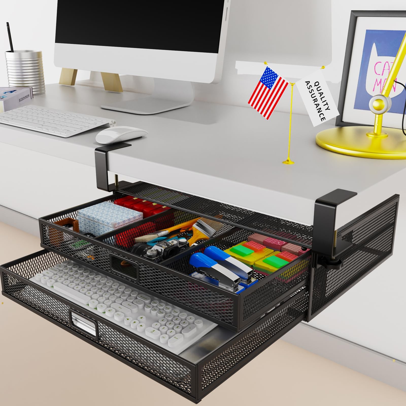 Under Desk Drawer Organizer No Drilling 2 Slide Out Table Black 