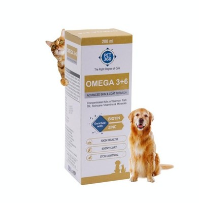 Pet360 Omega 3+6 Concentrated Salmon Fish Oil for Dogs & Cats Vitamins 200ml