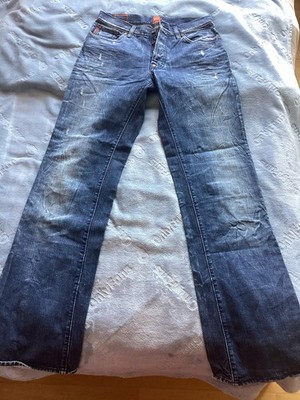 Hugo Boss Jeans Hose Herren Gr. W33 L36 Breite Bein Destroyed Blau Sehr Gut