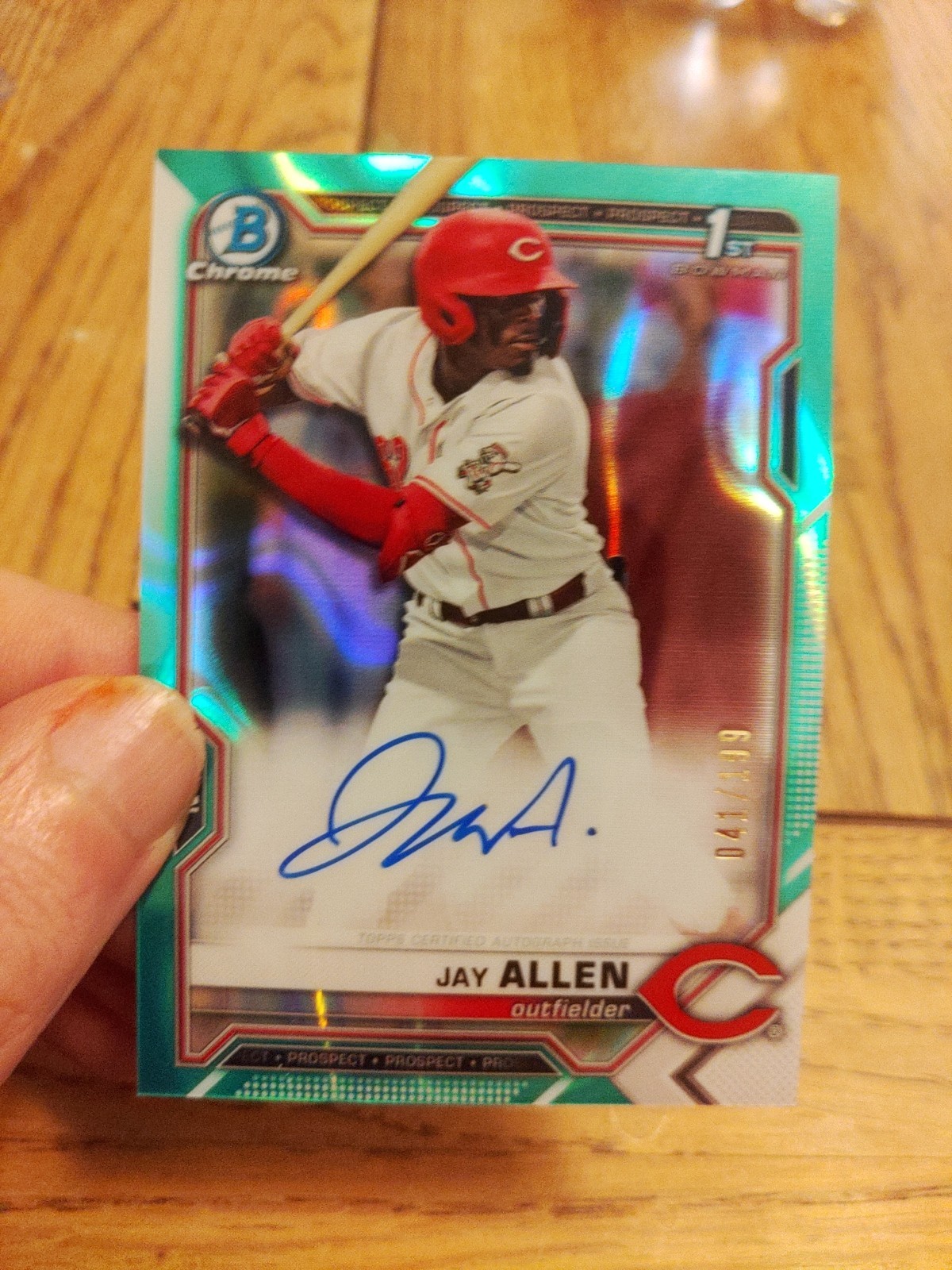 2021 Bowman Draft Chrome Pick Aqua Lava Refractor /199 Jay Allen #CDA-JA Auto
