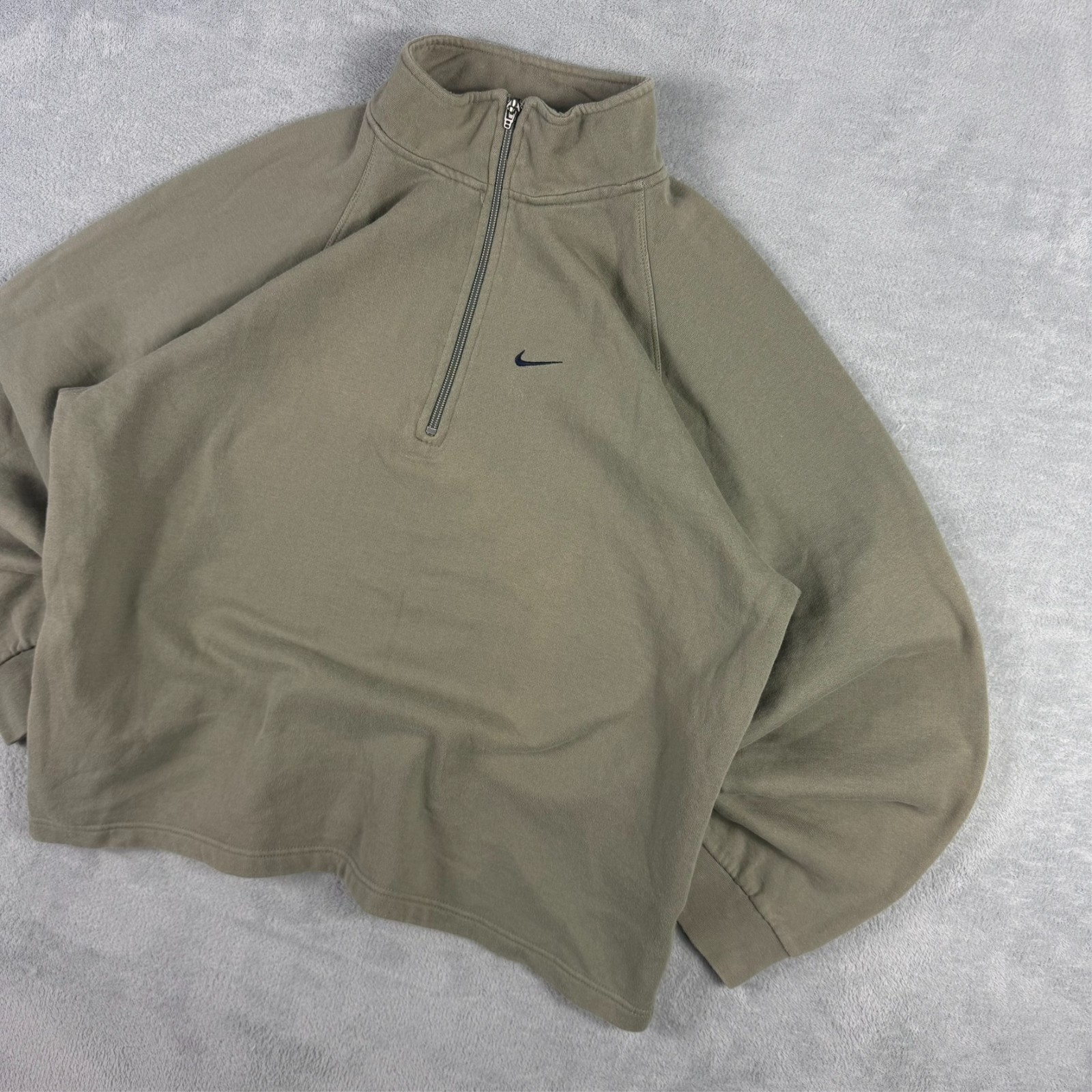VTG Nike 2000's Y2K Khaki Green Mini Swoosh Oversized Large Half Zip Sweatshirt image 3