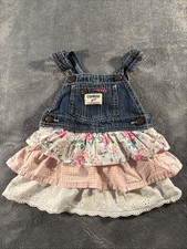 Oshkosh B'Gosh Girls Overalls 18mos Floral Skirt Vestbak Blue Denim Adjustable
