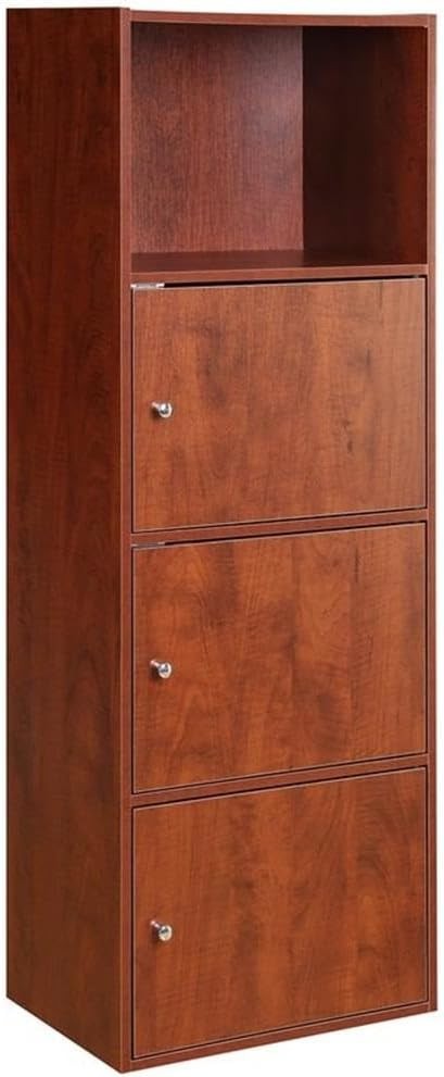 Xtra Storage Three-Door Bookcase in Cherry Wood Finish