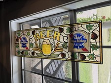 1983 Pabst Blue Ribbon Vintage Plastic Stained Glass Bar Sign Man Cave Bar Great