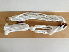 Vintage Macrame Plant Hanger  White Nylon  Wood Beads  45" Long Empty