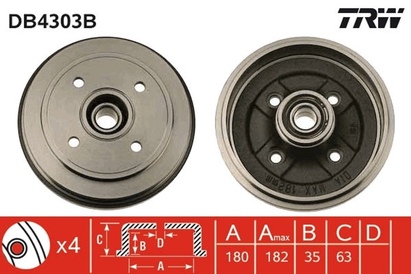 2X Bremstrommel TRW DB4303B FüR Wagon H00 Opel Suzuki Agila 12V F68 16V MA Alto-image