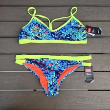 TYR Womens Blue/neon Oceania Valleyfit Workout Bikini Sz XL New Marks From Case