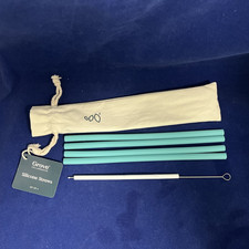 Grove Collaborative Turquoise Silicone Straws Set with Cleaning Tool and Bag NWT